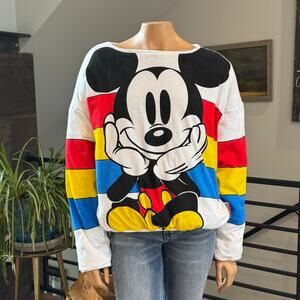 Vtg 80s Mickey & Co JG Hook Reversible Sweatshirt Rainbow Striped Puffy AOP OS